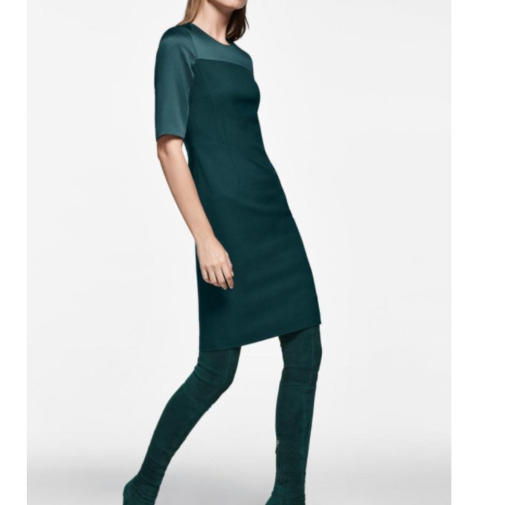 HUGO BOSS Danufa Stretch Wool Colorblock Sheath Dress In Pine Green - Picture 9 of 14